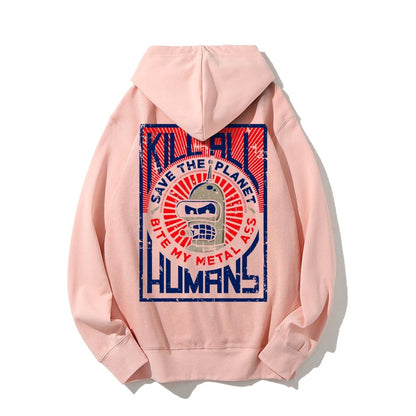 Save The Planet Kill All Humans Geek Printed Back Cotton Hoodie