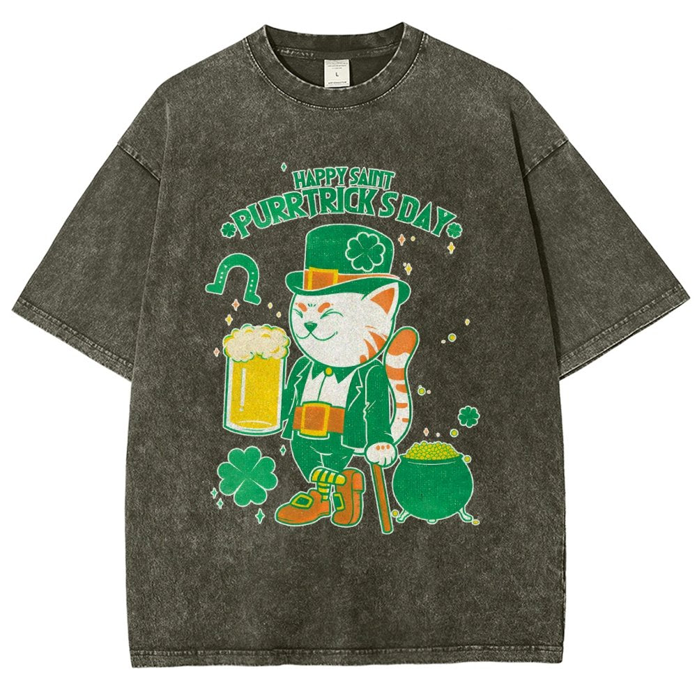 Cat St. Patrick's Day Vintage Distressed T-shirt