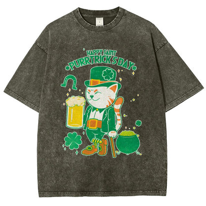 Cat St. Patrick's Day Vintage Distressed T-shirt