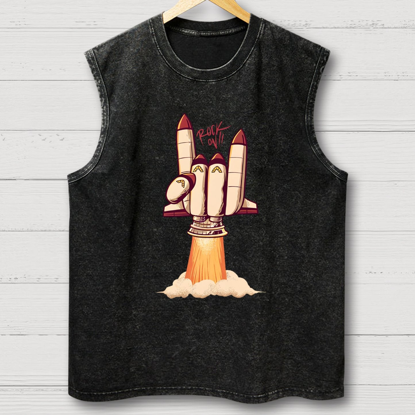 Rock On Rocket Vintage Distressed Washed Tank