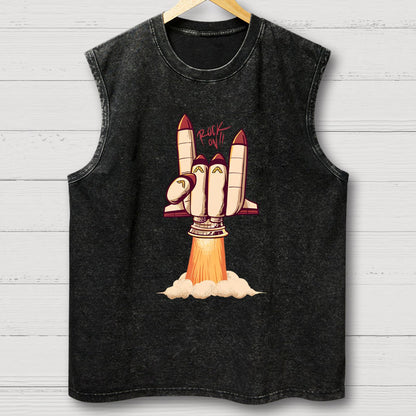 Rock On Rocket Vintage Distressed Washed Tank