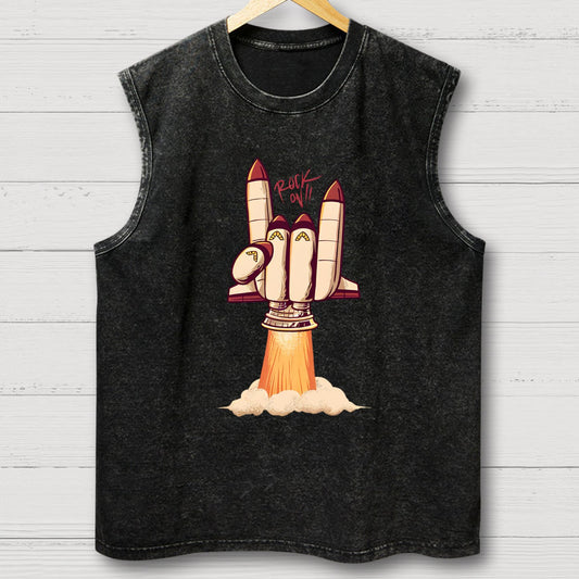 Rock On Rocket Vintage Distressed Washed Tank
