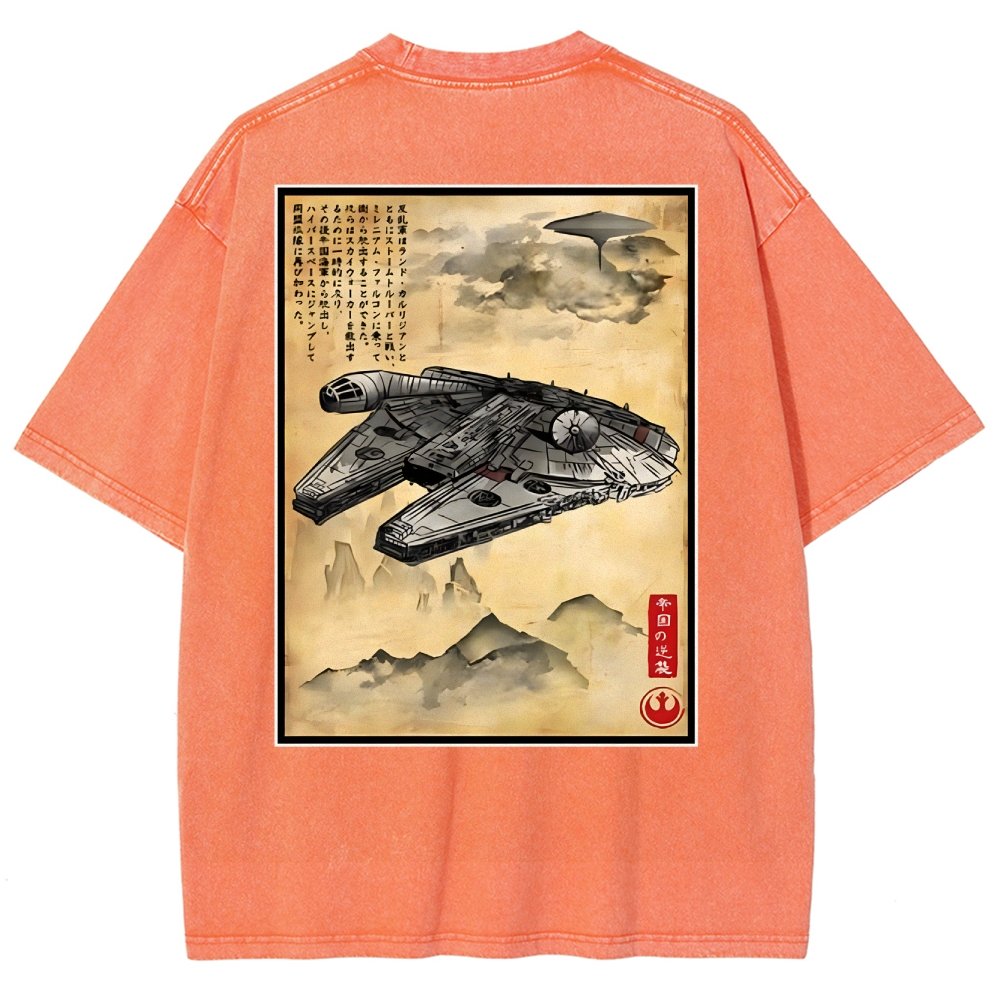 Escape from Sky City woodblock Back Print Washed T-Shirt