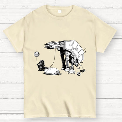Picking Up Feces With A Huge Poop Bag Empire Robot Dog-Planet Battles Geek T-Shirt