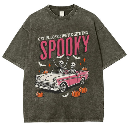 Get In Loser We're Getting Spooky Halloween Vintage Distressed T-shirt