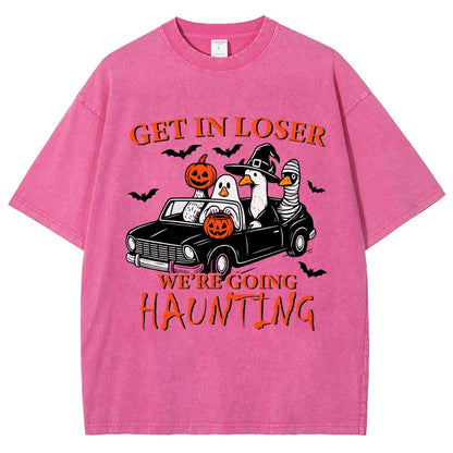 Get in Loser We’re Going Haunting Halloween Ghost Goose Vintage Distressed T-shirt
