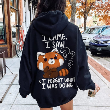 Forgetful Red Panda Printed Back Unisex Cotton Hoodie
