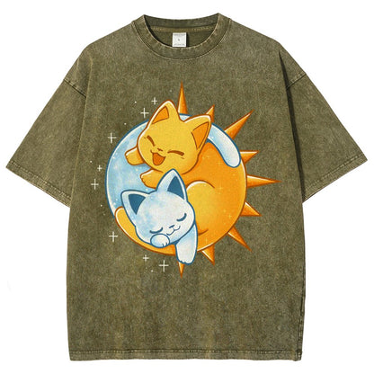 Sun Moon Kittens Vintage Distressed T-shirt