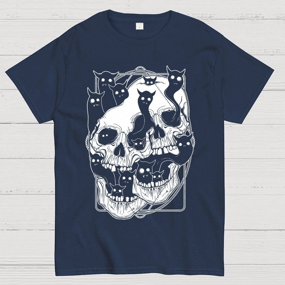 Cat Ghost Double Skull Unisex Geek T-Shirt