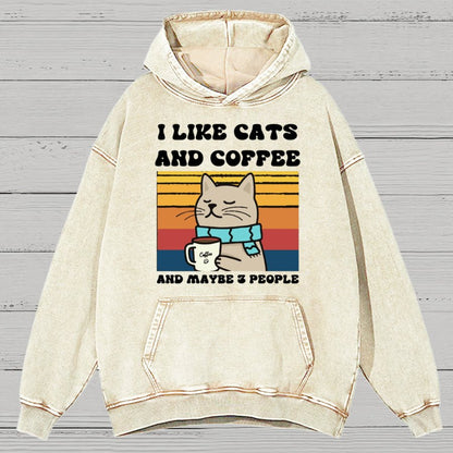 I Like Cats And Coffee And Maybe 3 People Funny Nerd Vintage Distressed Hoodie