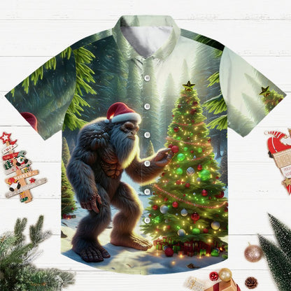 Funny Orangutan Decorating Christmas Tree Print Geeky Shirt