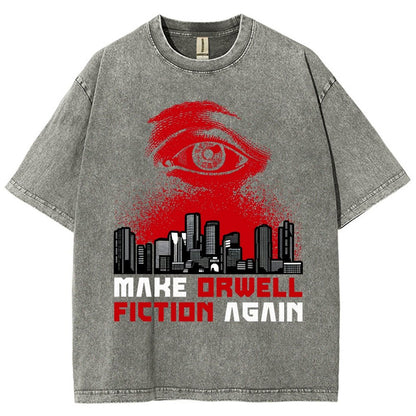 Damen Make Orwell Fiction Again Vintage Distressed T-shirt