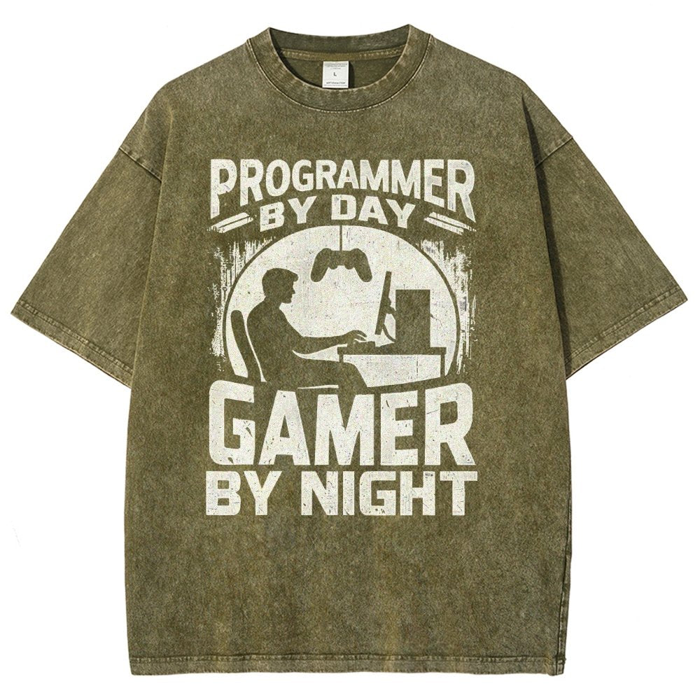 Programmer By Day Gamer By Night Computer Programming Vintage Distressed T-shirt