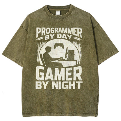 Programmer By Day Gamer By Night Computer Programming Vintage Distressed T-shirt