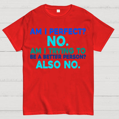 Am I Perfect No Am I Trying To Be A Better Person Also No Funny Quote Geek T-Shirt