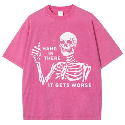 Hang In There Skeleton Vintage Distressed T-shirt