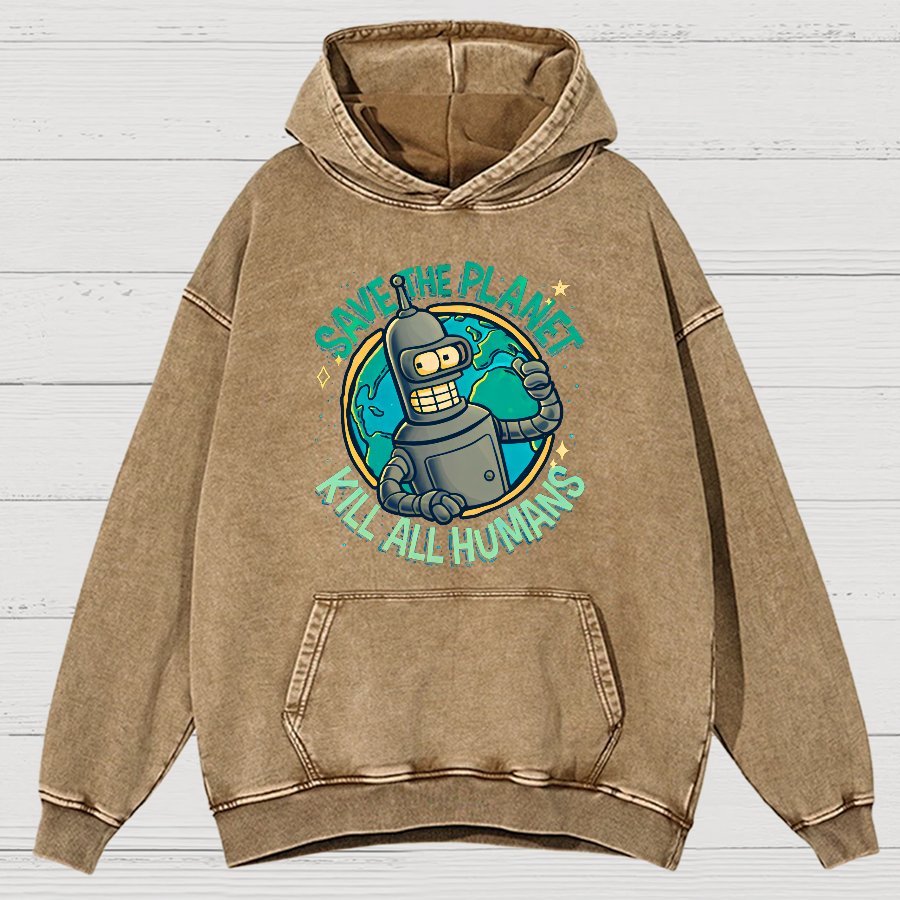Save The Planet Kill All Humans Vintage Distressed Hoodie