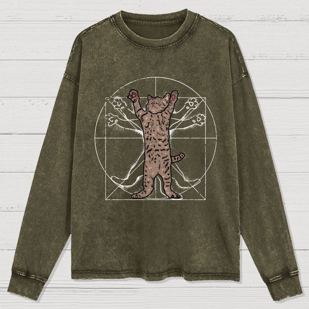 vitruvian cat Washed Long Sleeve Tee