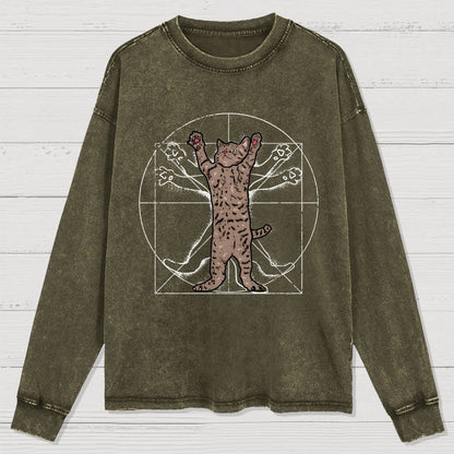 vitruvian cat Washed Long Sleeve Tee