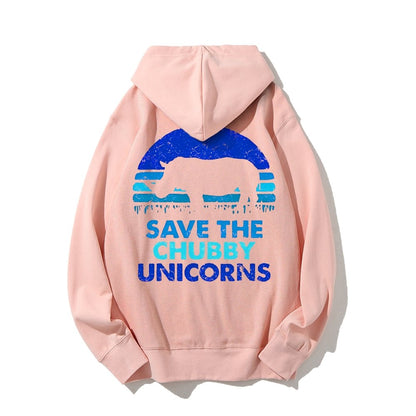 Save The Chubby Unicorns  Printed Back Unisex Cotton Hoodie
