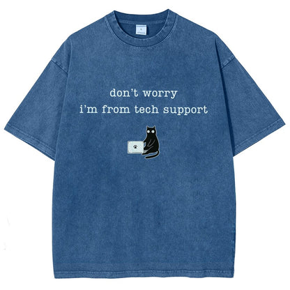 Don't Worry I'm From Tech Support Cat Vintage Distressed T-shirt