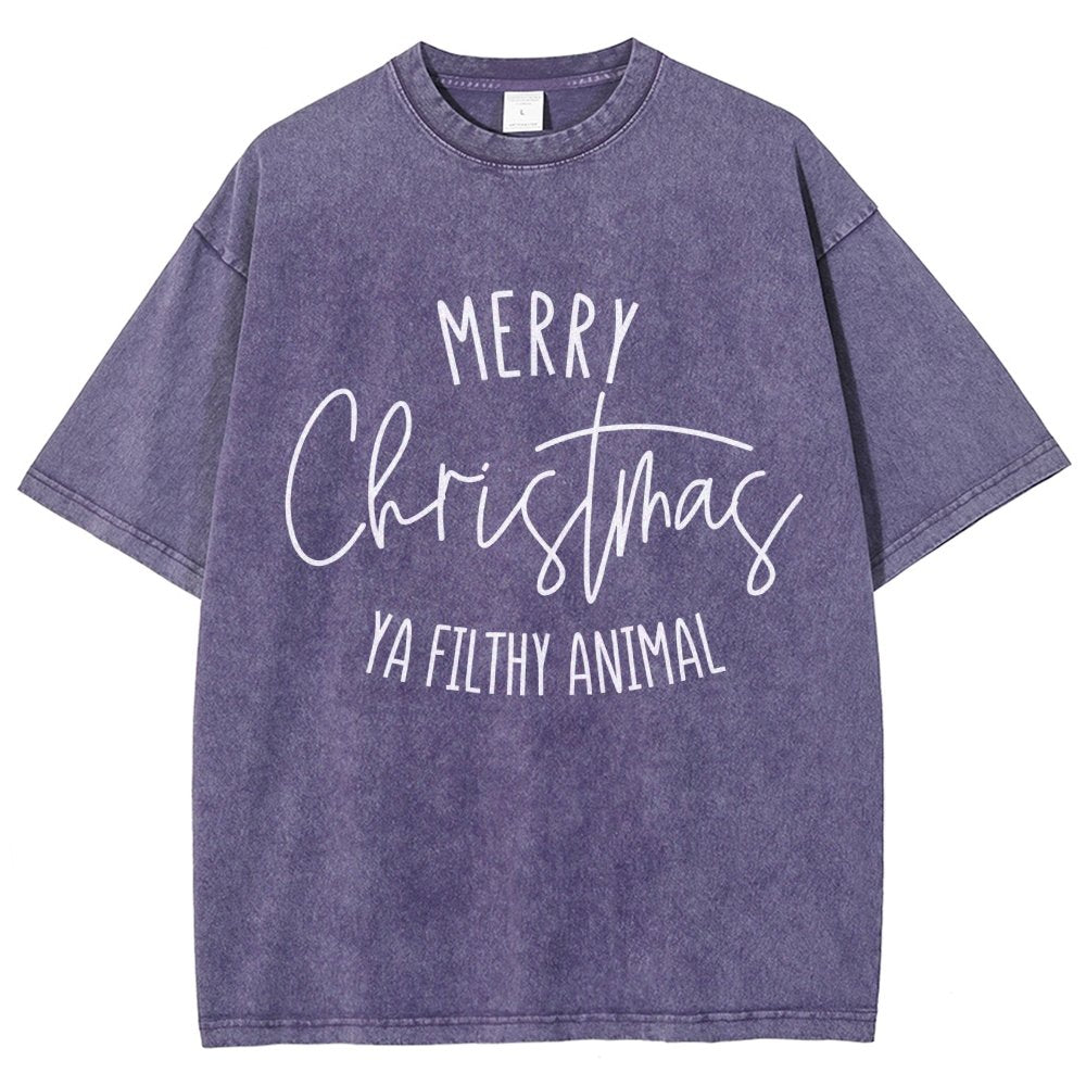 Merry Christmas Ya Filthy Animal Vintage Distressed T-shirt