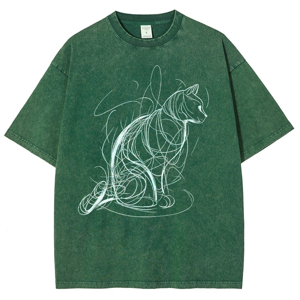 Cat Lines Vintage Distressed T-shirt