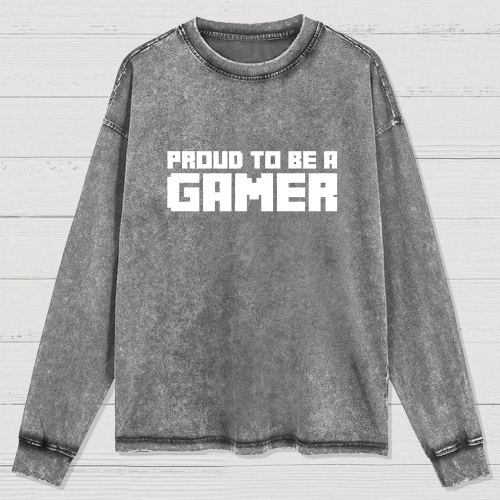 Proud To Be A Gamer 8 Bit Retro Washed Long Sleeve Tee