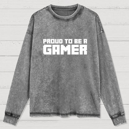 Proud To Be A Gamer 8 Bit Retro Washed Long Sleeve Tee