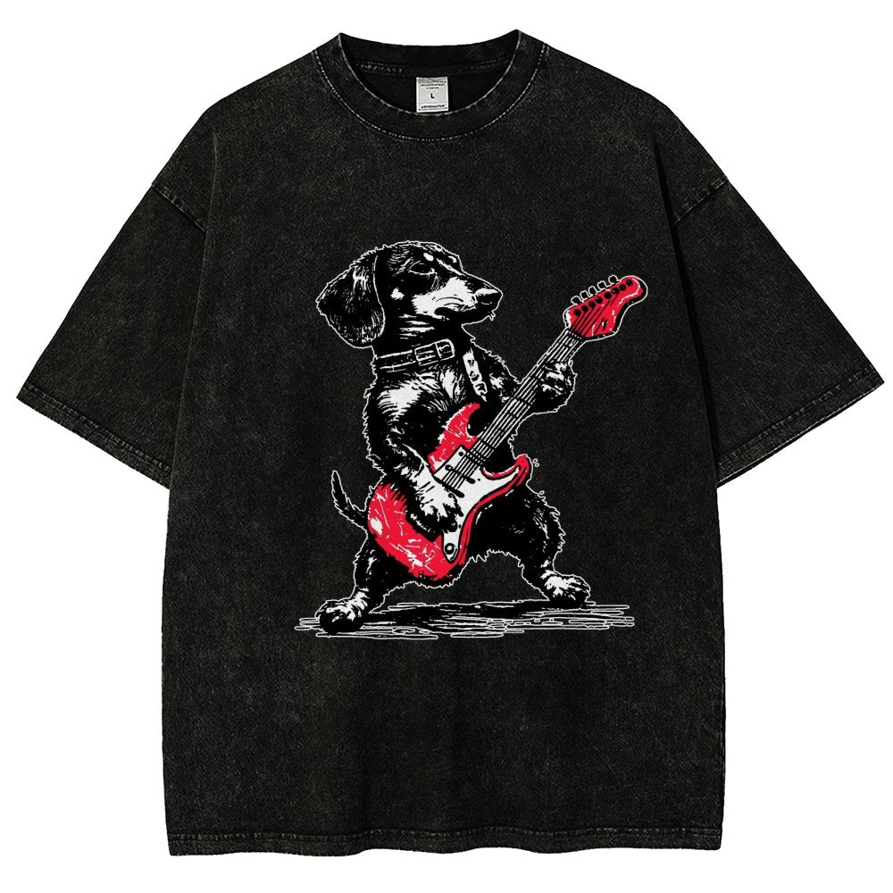 Dachshund Weenie Playing Guitar Vintage Distressed T-shirt