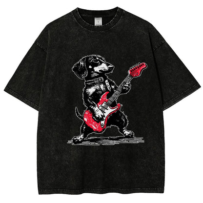 Dachshund Weenie Playing Guitar Vintage Distressed T-shirt