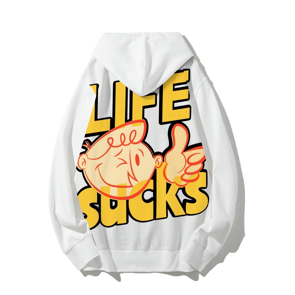 Life Sucks Printed Back Cotton Hoodie
