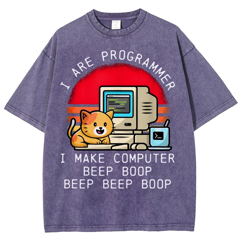 I Are Programmer Funny Cat Vintage Distressed T-shirt