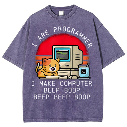 I Are Programmer Funny Cat Vintage Distressed T-shirt