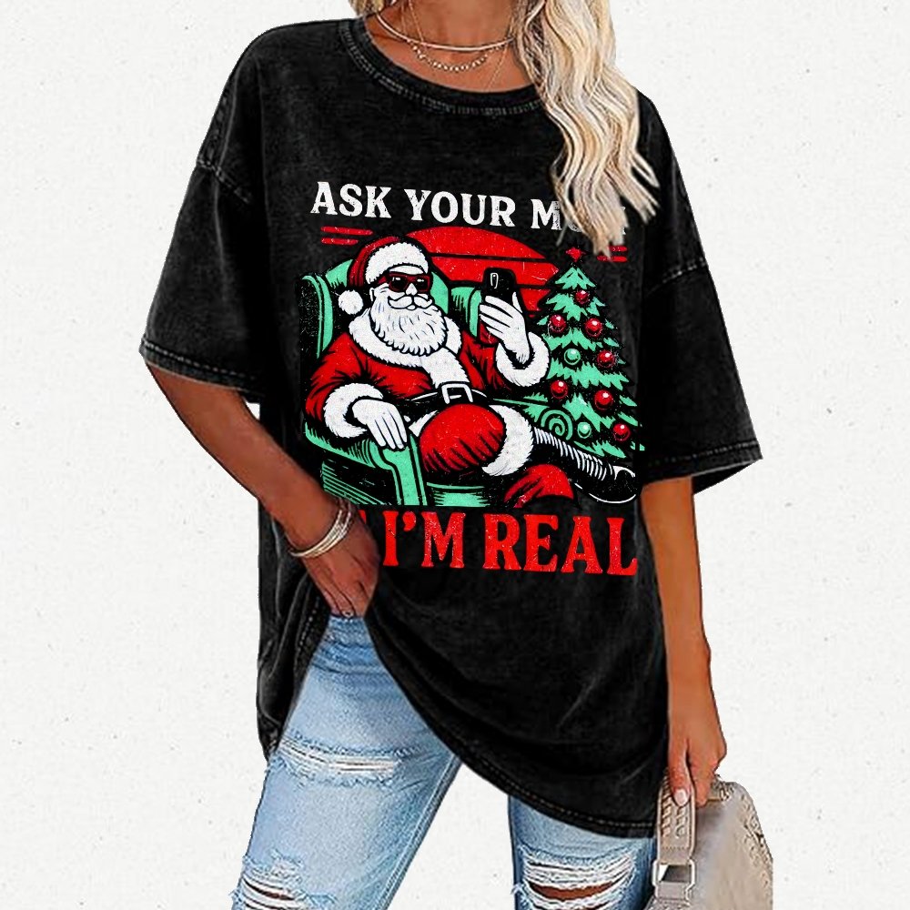 Ask Your Mom Funny Santa Vintage Distressed T-shirt