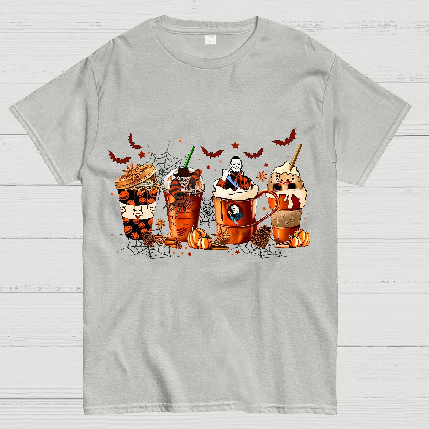 Skeleton Coffee Cups Halloween Geeky T-Shirt