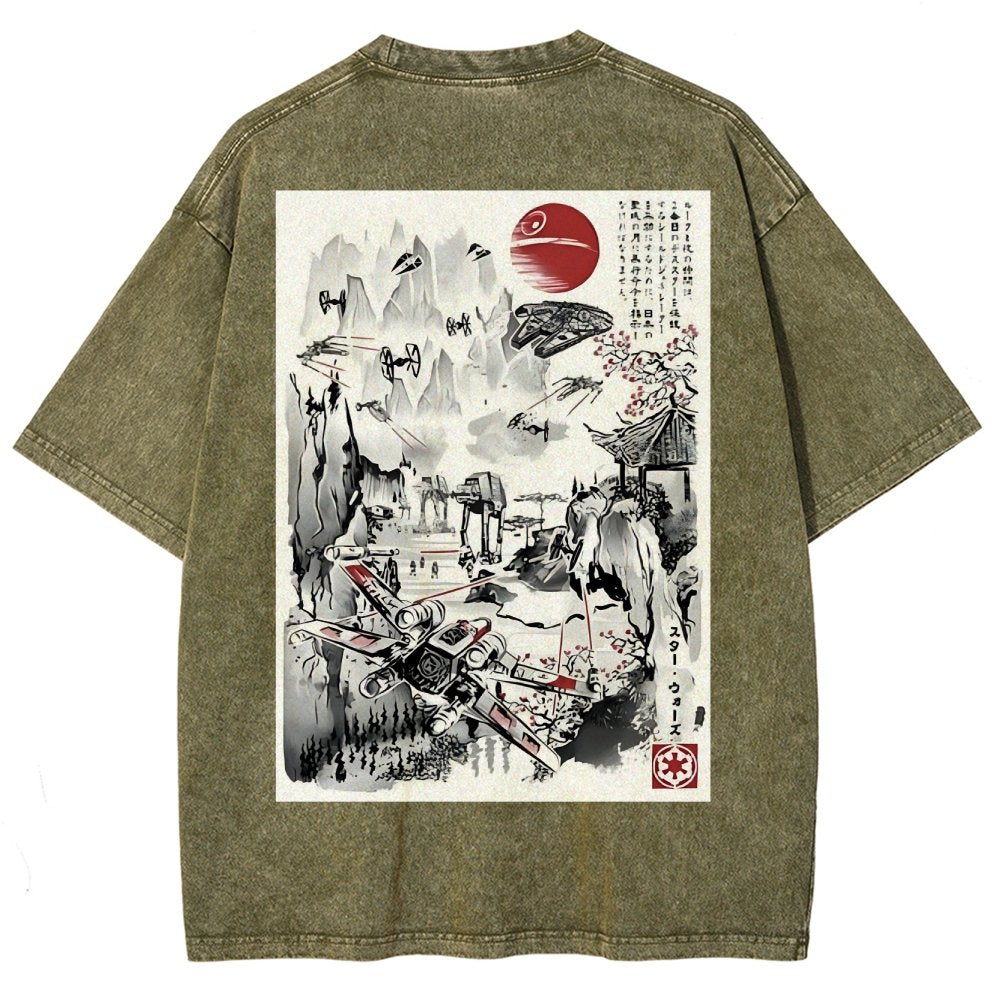 Last Battle of the Cosmic Conflict Back Print Washed T-Shirt