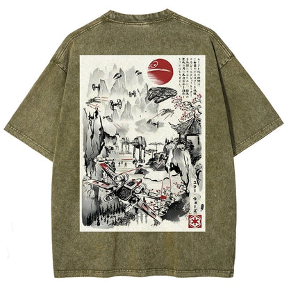 Last Battle of the Cosmic Conflict Back Print Washed T-Shirt