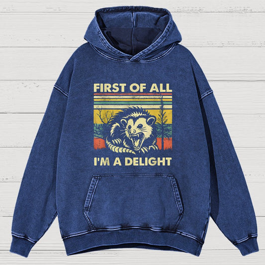 First Of All I'm A Delight Sarcastic Vintage Distressed Hoodie