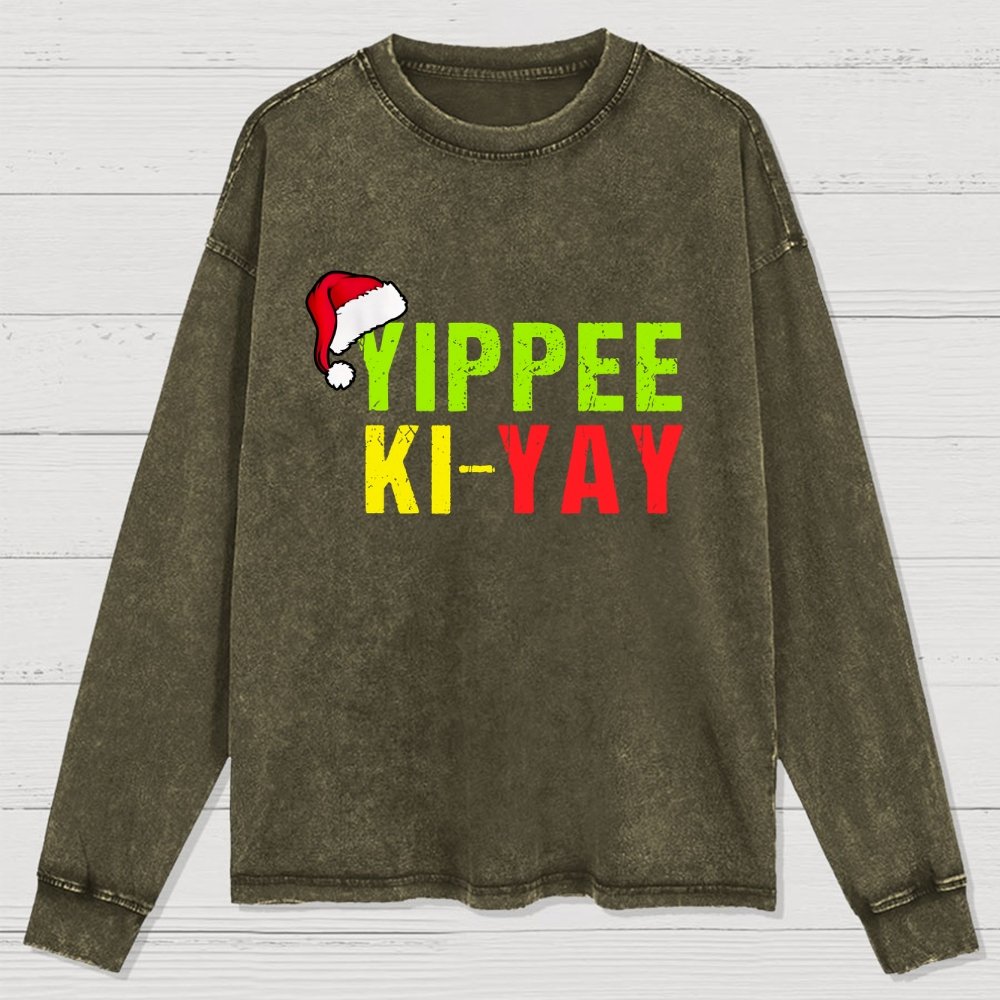 Yippee-Ki-Yay Funny Christmas Washed Long Sleeve Tee