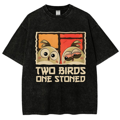 Two Birds One Stoned Vintage Distressed T-shirt