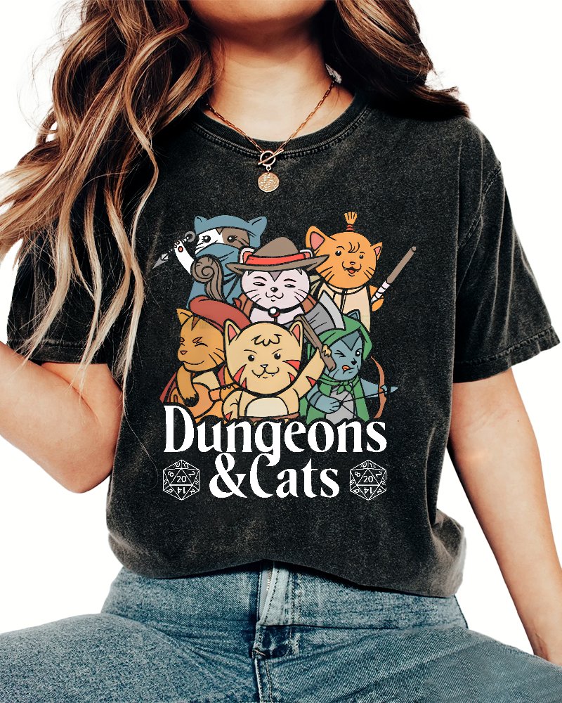 Dungeons and Cats Vintage Distressed T-shirt
