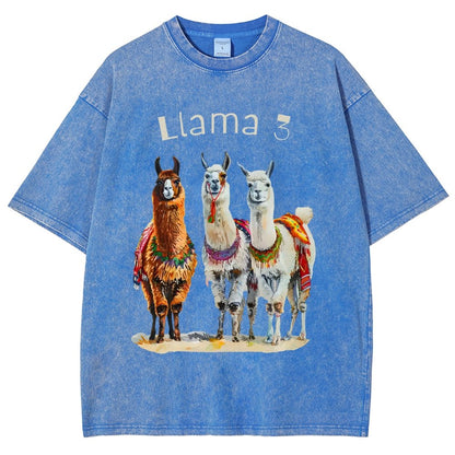 3 Llama Vintage Distressed T-shirt