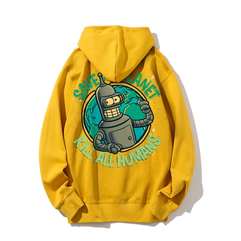 Save The Planet Kill All Humans Geek Printed Back Cotton Hoodie