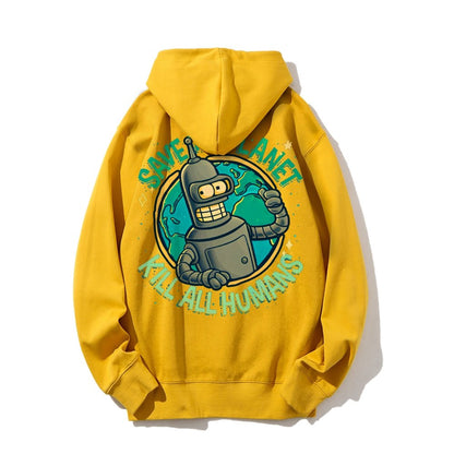 Save The Planet Kill All Humans Geek Printed Back Cotton Hoodie