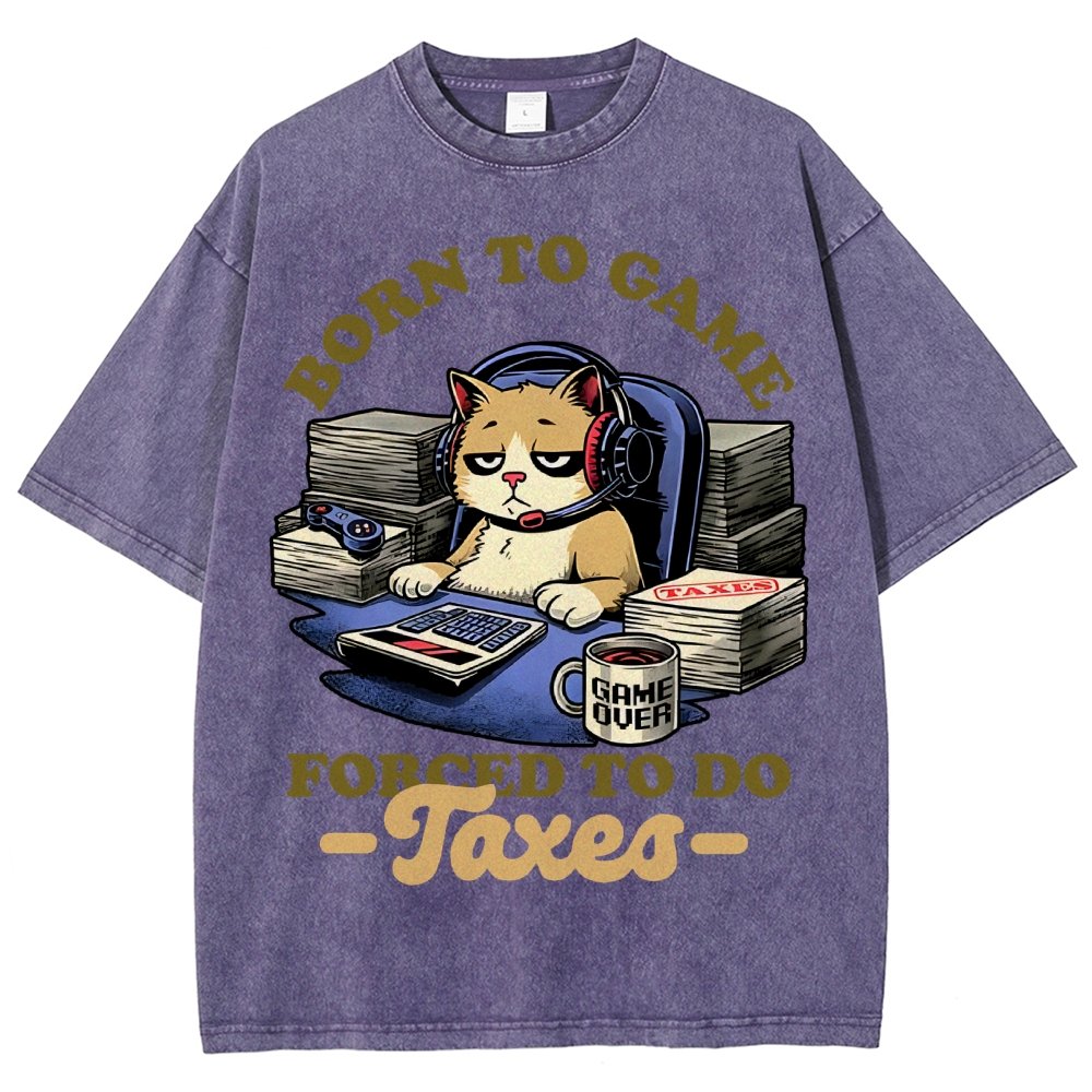 Cat Gamer Taxes Vintage Distressed T-shirt