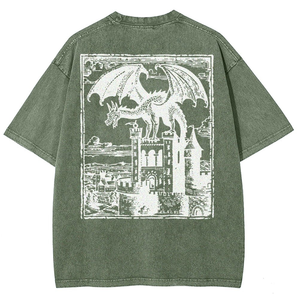 Dragon Vintage Dark Art Graphic Washed T-Shirt