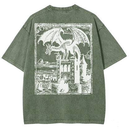 Dragon Vintage Dark Art Graphic Washed T-Shirt