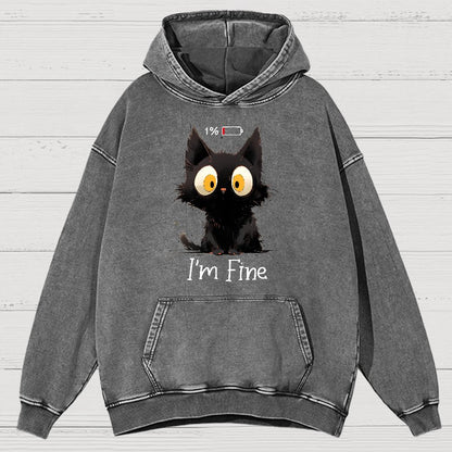 I'm Fine Black Cat Vintage Distressed Hoodie