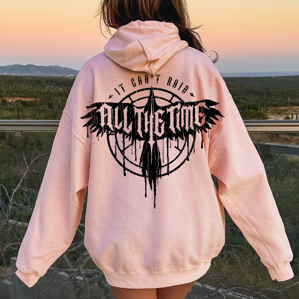 It Can't Rain All The Time Nerd Printed Back Cotton Hoodie